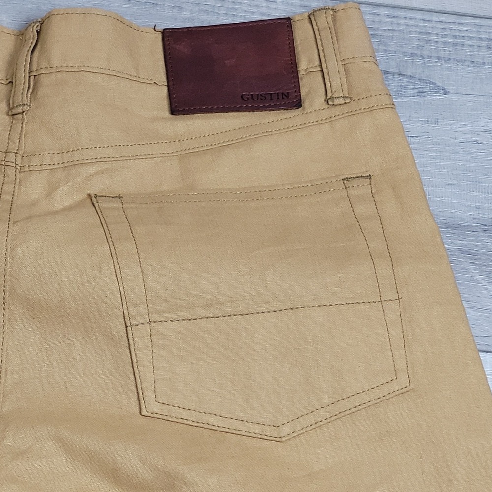 👖Gustin Pants Mens 36x29 Mustard Linen Chino Straight #21‎ Button Fly Made USA - Picture 10 of 15
